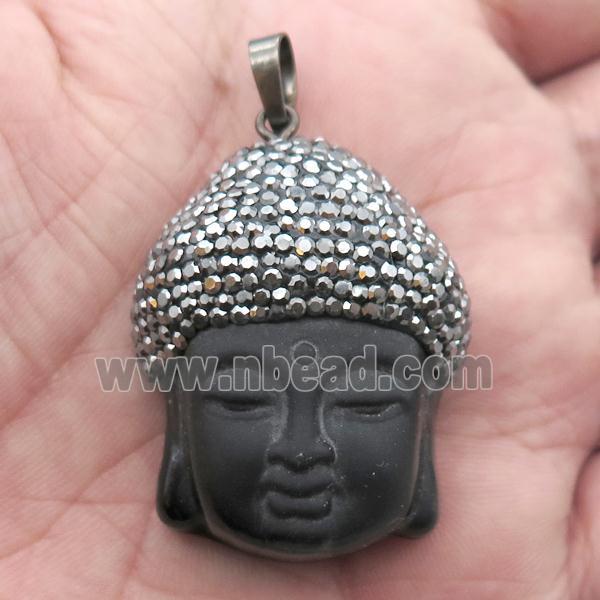 black Obsidian buddha pendant pave rhinestone