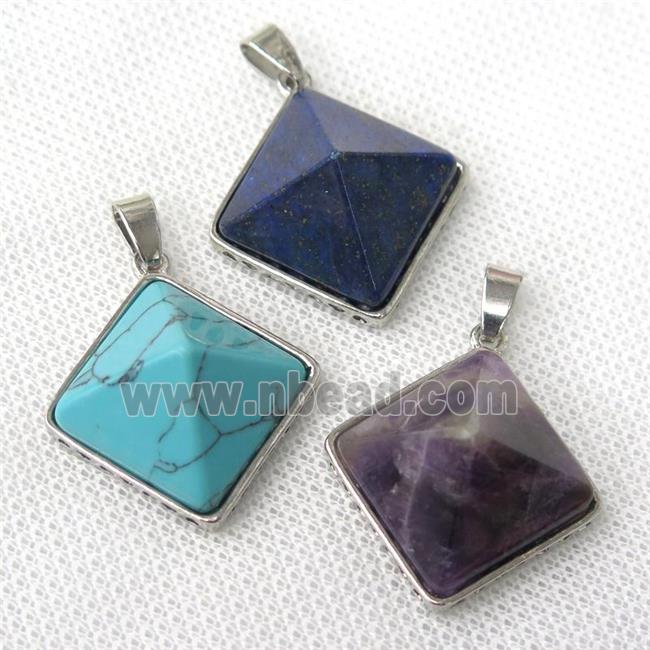 mixed Gemstone pyramid pendant