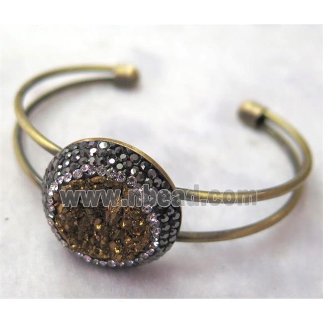 gold druzy agate bangle with rhinestone