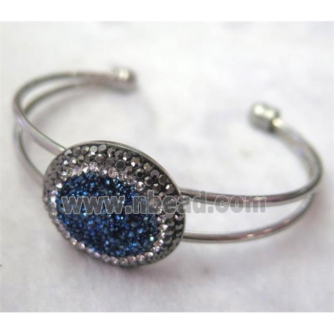 blue druzy agate bangle paved rhinestone