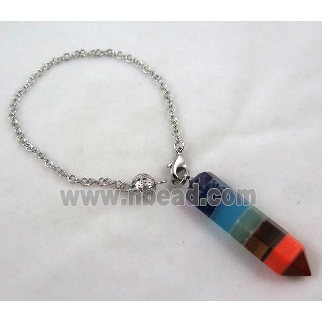 mix gemstone bullet Chakra bracelet, platinum plated chain