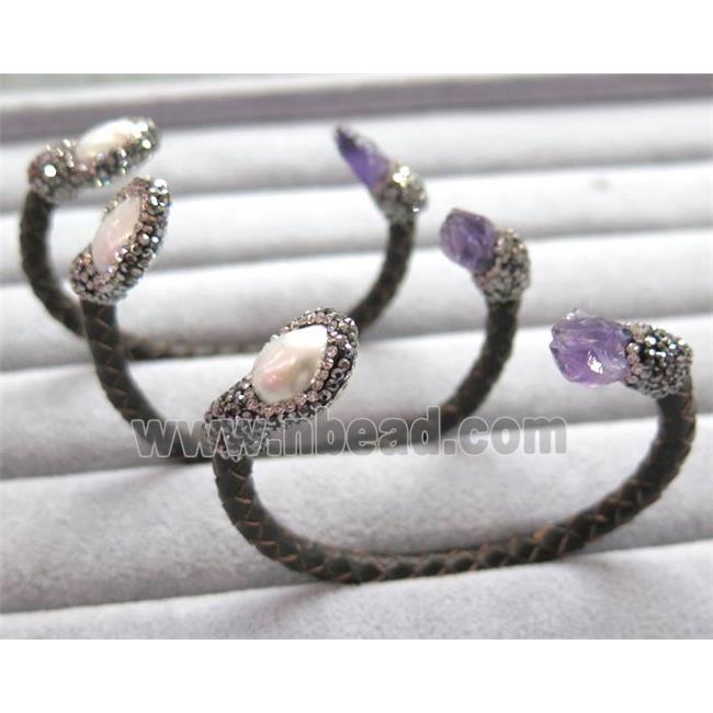 PU leather bangle paved pear, rhinestone