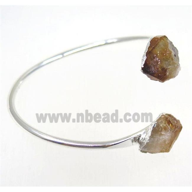 yellow citrine bangle, copper, silver plated