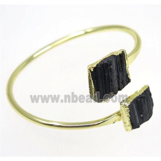 black tourmaline bangle, copper, gold plated