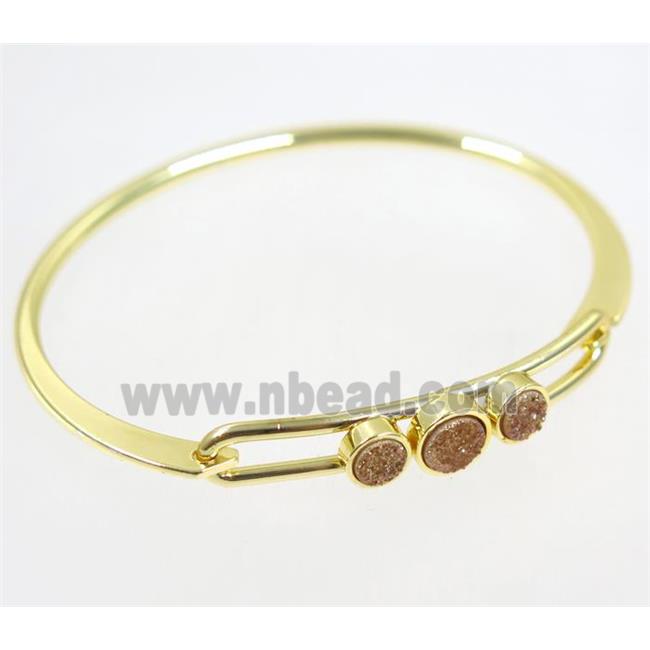 gold-champagne druzy quartz copper bangle, gold plated