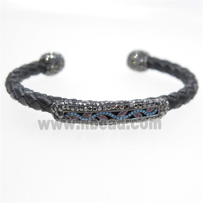 pu leather cuff bangle paved rhinestone, zircon