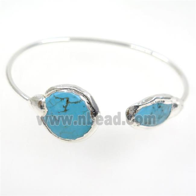 blue Turquoise cuff bangle, platinum plated