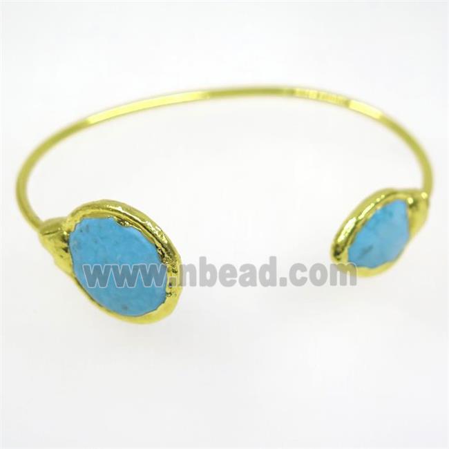 blue Turquoise cuff bangle, gold plated