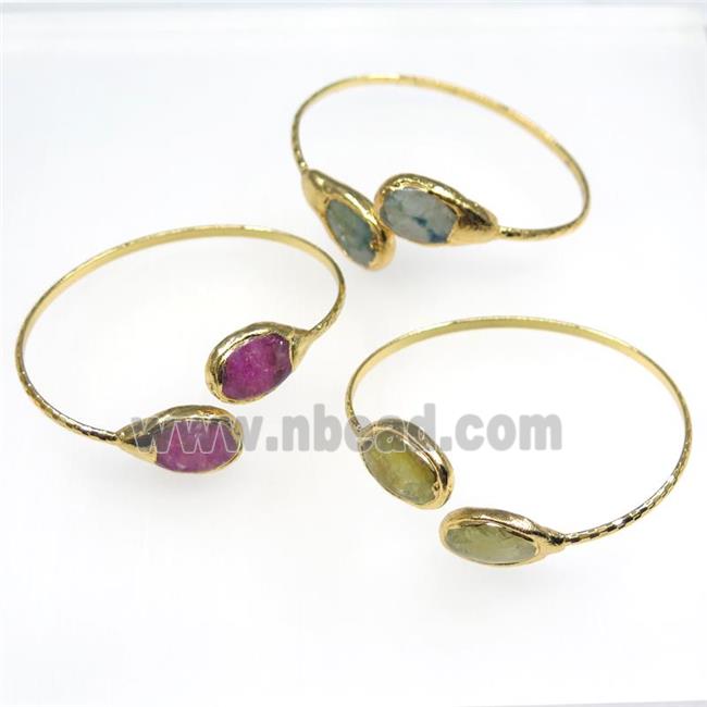 mixed gemstone cuff bangle, gold plated