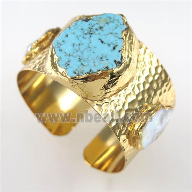 copper bangle paved turquoise, gold plated