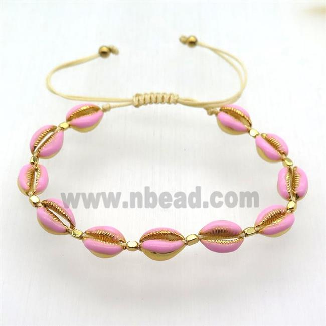 handmade resizable bracelets with coper conch, pink