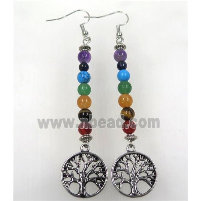 Gemstone Hook Earring Chakra Tree Of Life