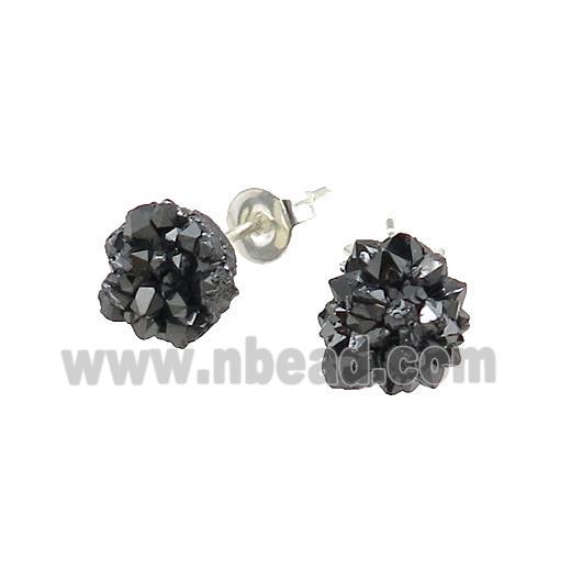 black druzy agate earring studs, silver plated