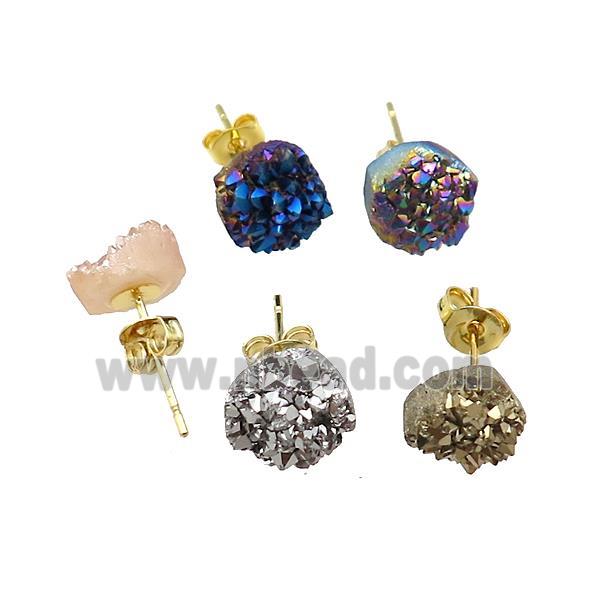 druzy agate earring studs, mix color, gold plated