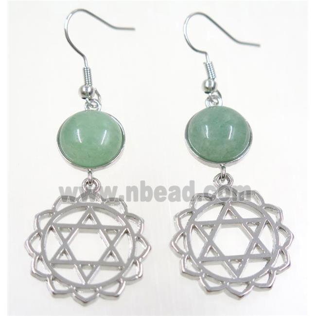 green aventurine earring, platinum plated