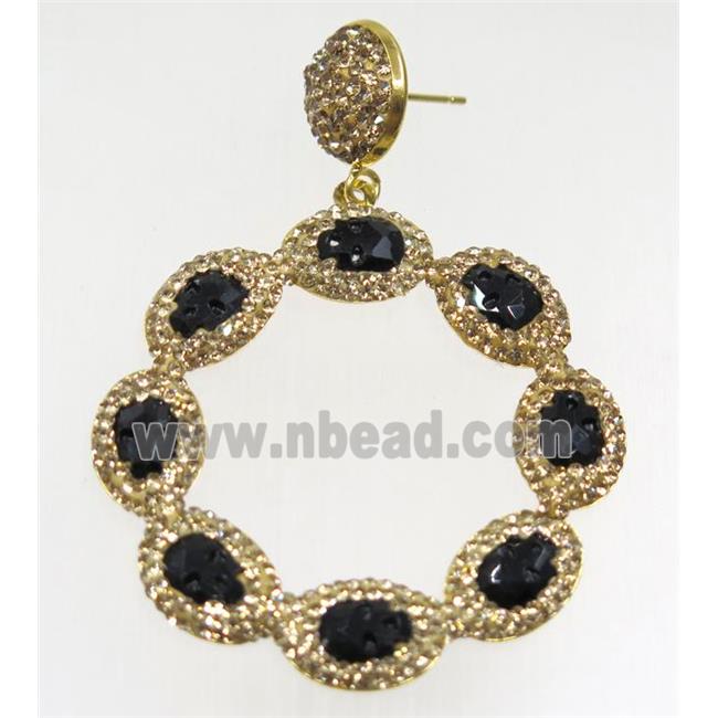 black crystal glass earring paved rhinestone