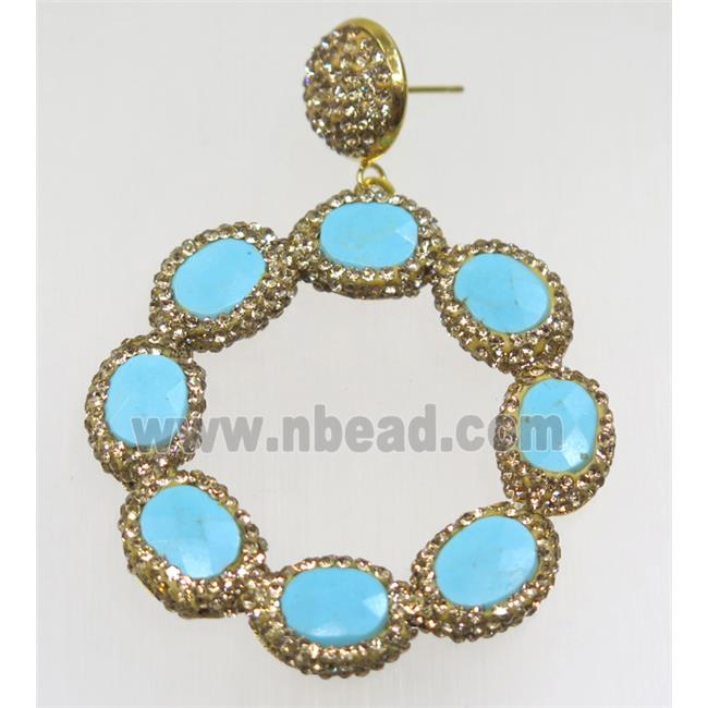 blue dye turquoise earring paved rhinestone