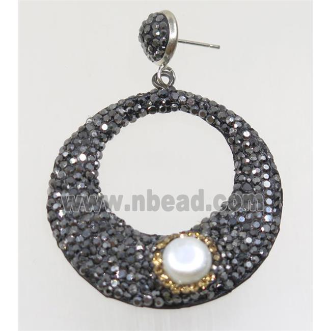 resin earring paved rhinestone with pearl