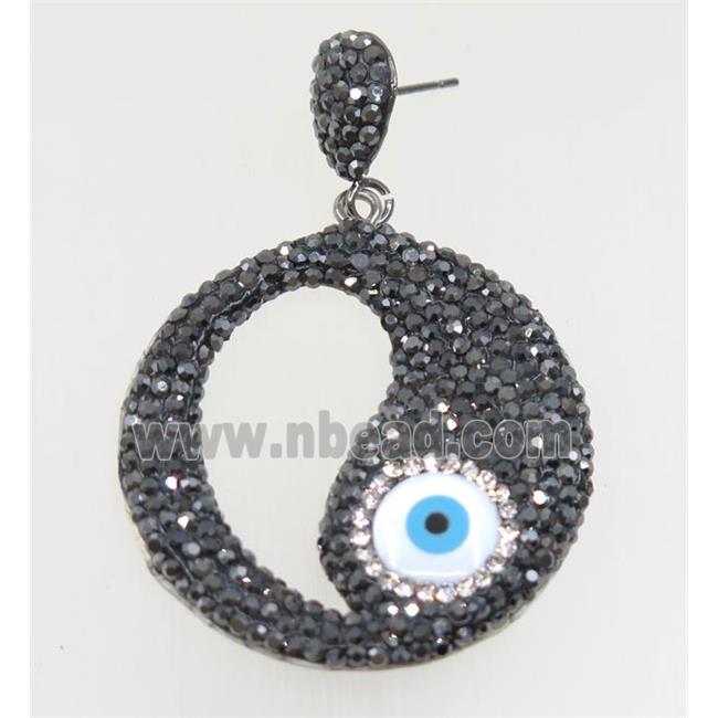 resin earring paved rhinestone with evil eye