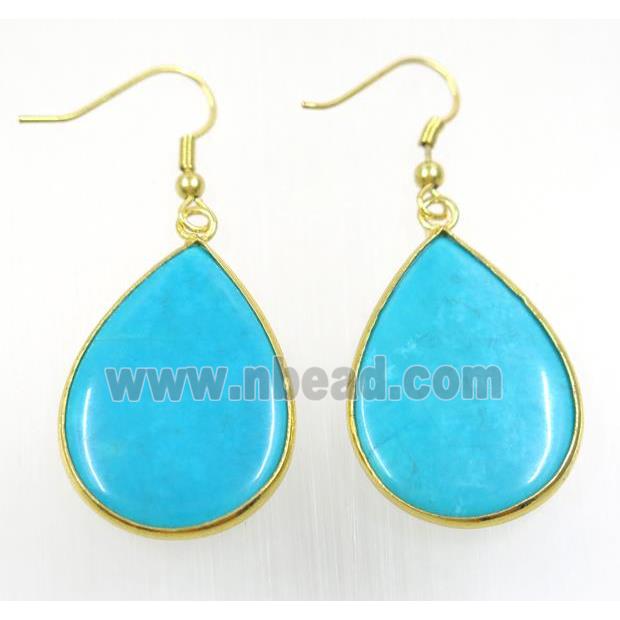 aqua glass Earring, teardrop, gold plated