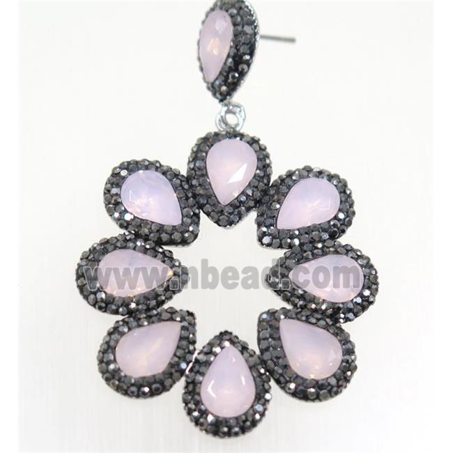 pink Chinese Crystal Glass Earring pave rhinestone