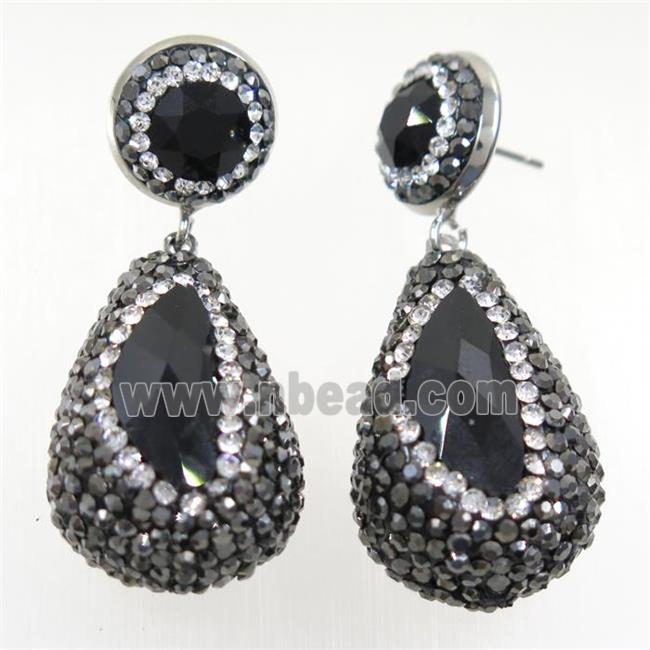 black Chinese Crystal Glass Earring pave rhinestone