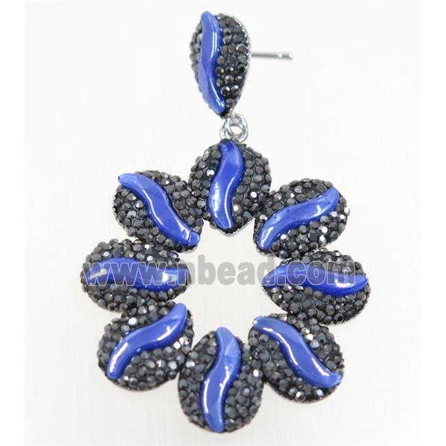 royal blue white resin earring pave rhinestone