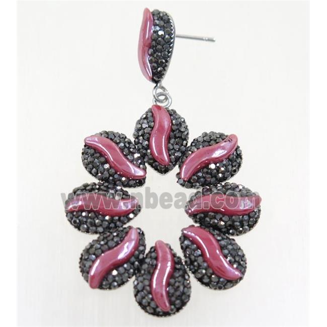 hotpink white resin earring pave rhinestone