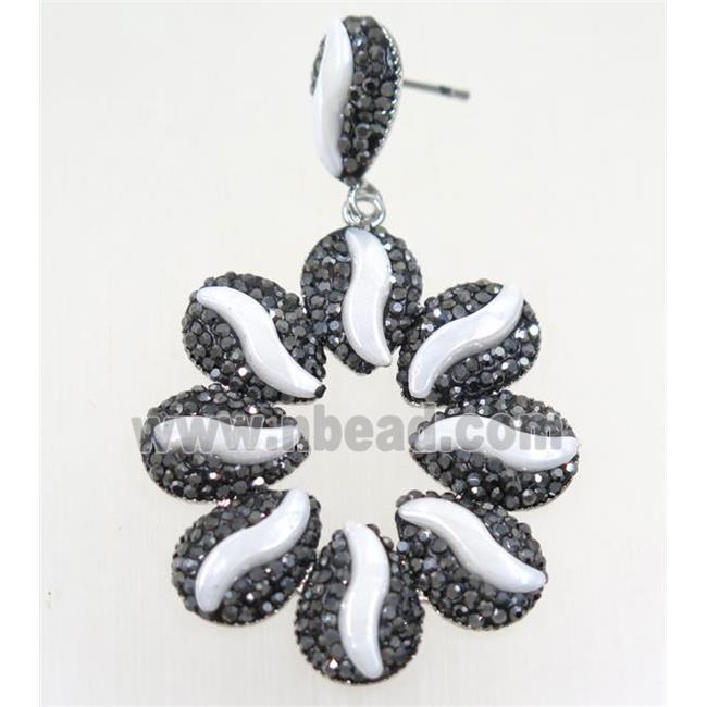 white resin earring pave rhinestone