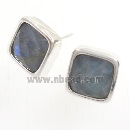 Labradorite earring studs, square, platinum plated