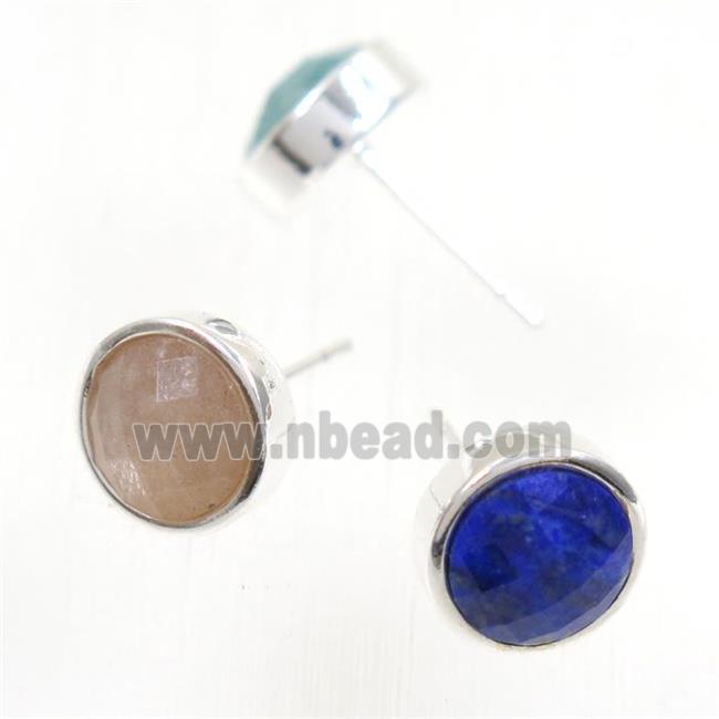 mix gemstone earring studs, circle, platinum plated