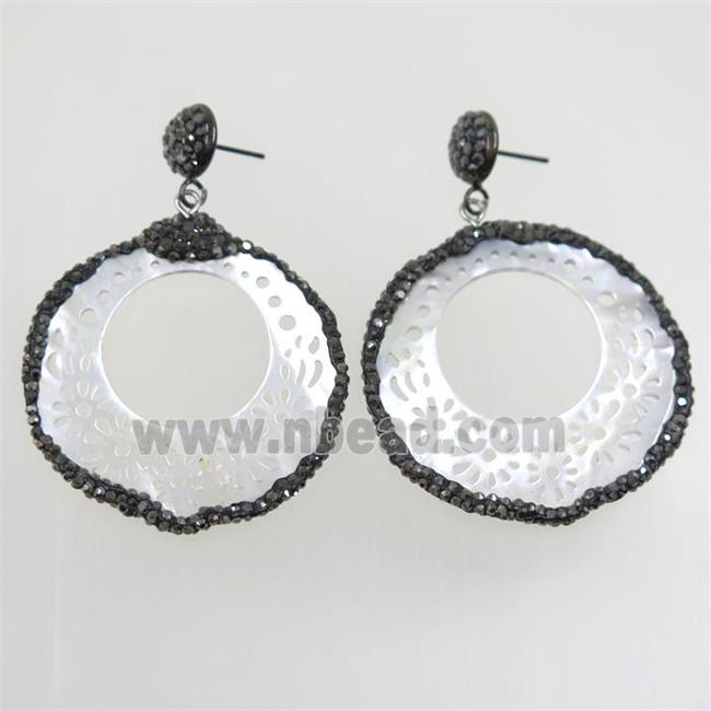 pearlized shell earring paved rhinestone