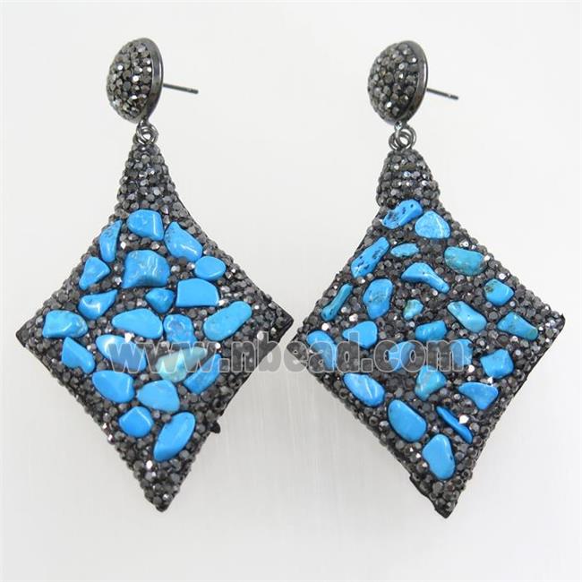 blue Turquoise earring paved rhinestone