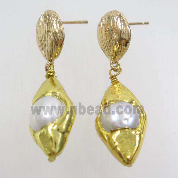 Pearl earring, 24k gold plated