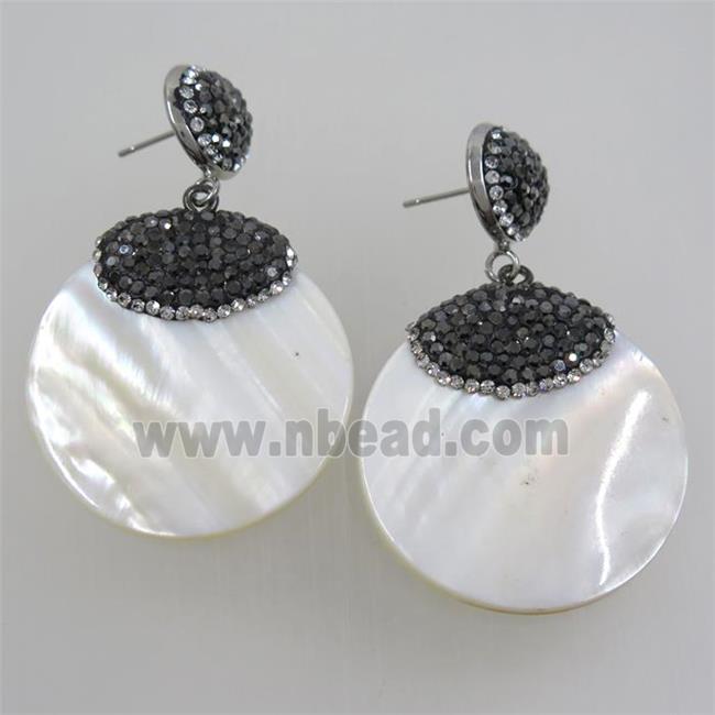 white Shell Earring pave rhinestone