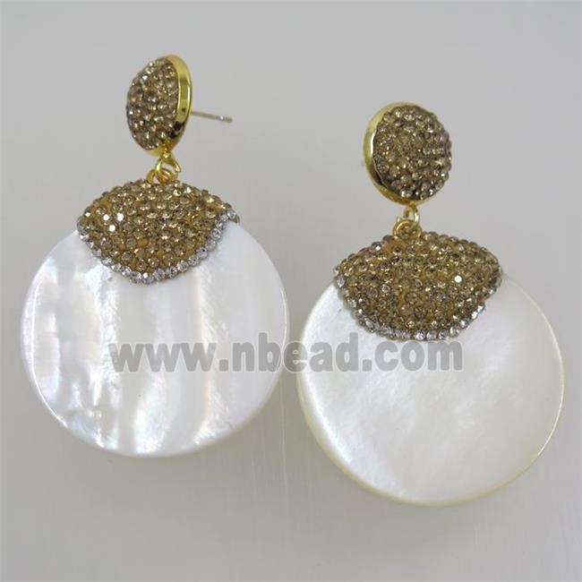 white Shell Earring pave yellow rhinestone