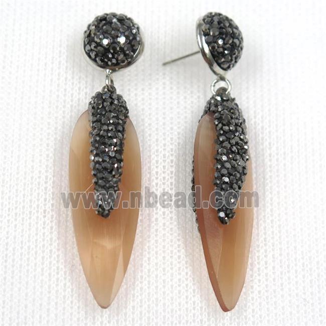 brown glass crystal earring paved rhinestone