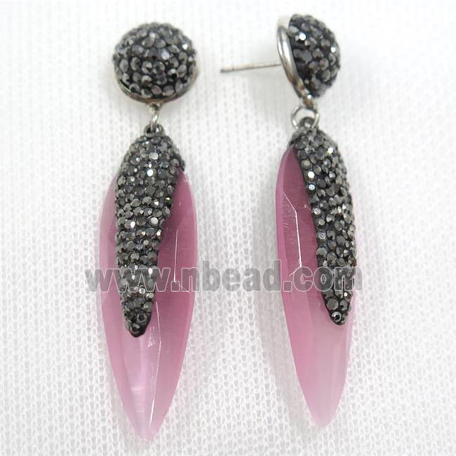 pink glass crystal earring paved rhinestone