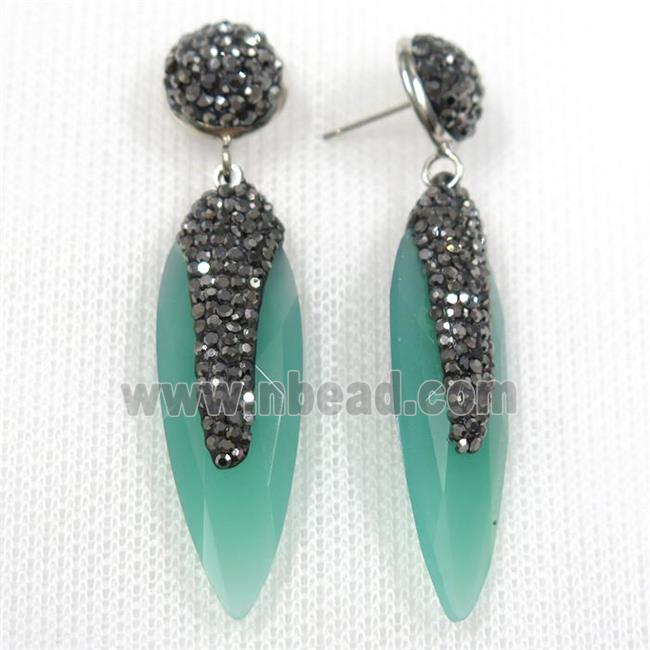 green glass crystal earring paved rhinestone