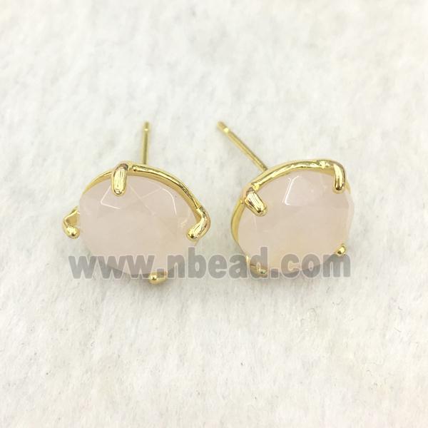 Rose Quartz Stud Earring, gold plated