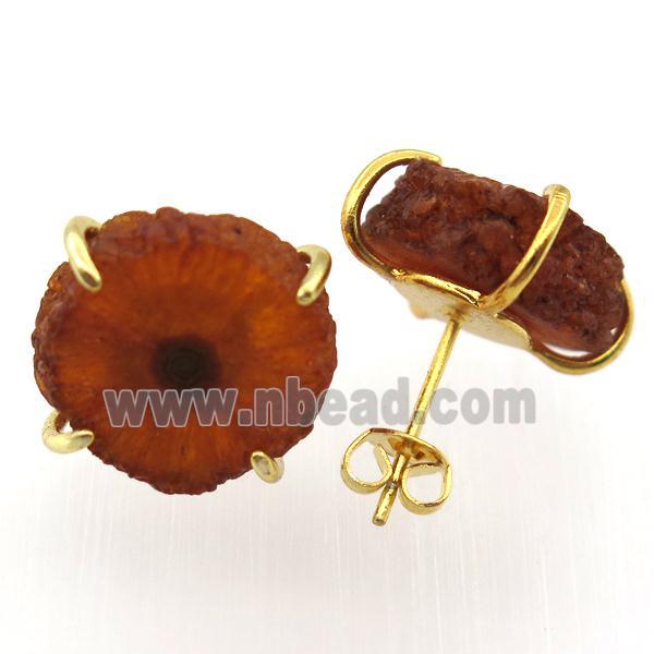 orange solar quartz druzy studs earring