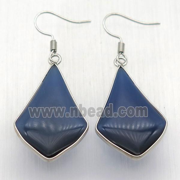 darkblue cat eye glass teardrop Hook Earring, platinum plated