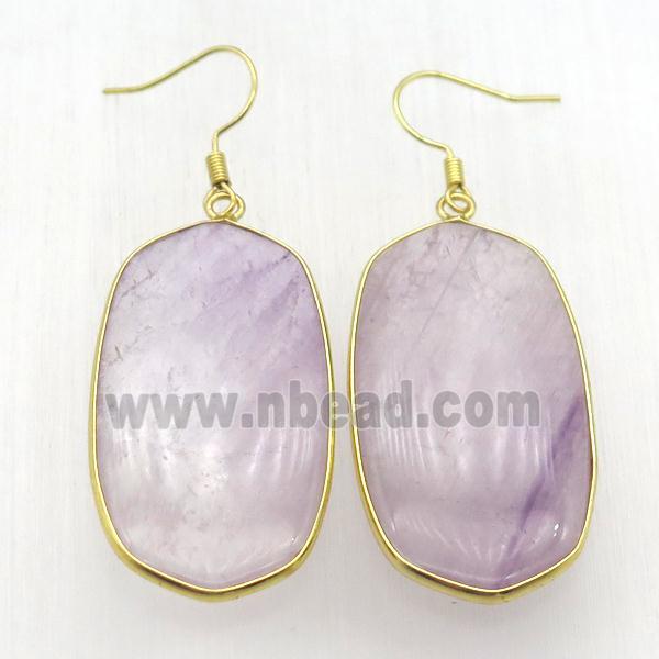 purple Amethyst oval Hook Earring, gold plated