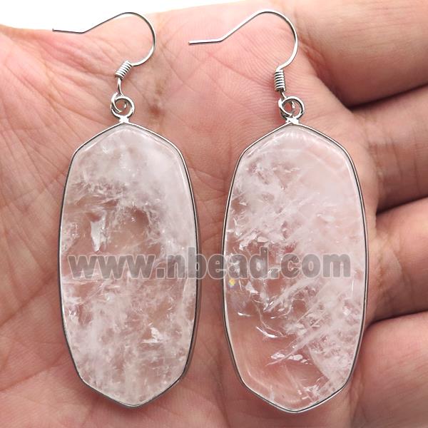 Clear Quartz oval Hook Earring, platinum plated