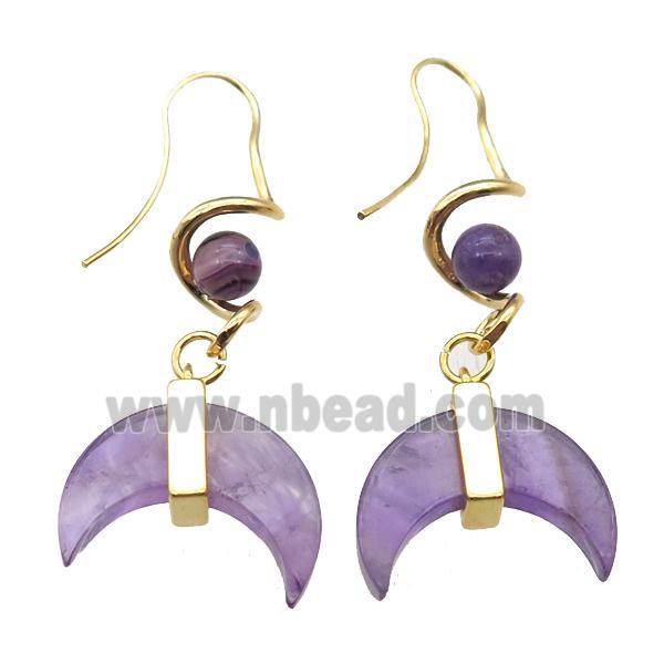 Amethyst hook Earring, moon, gold plated