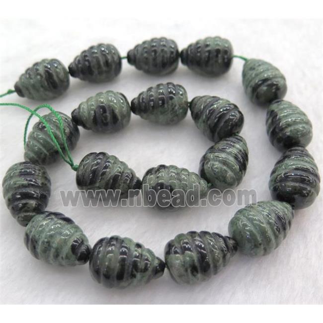 green jasper bead, teardrop