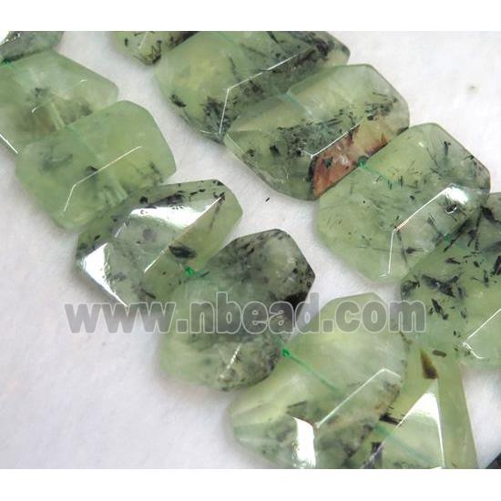 green prehnite bead, faceted square