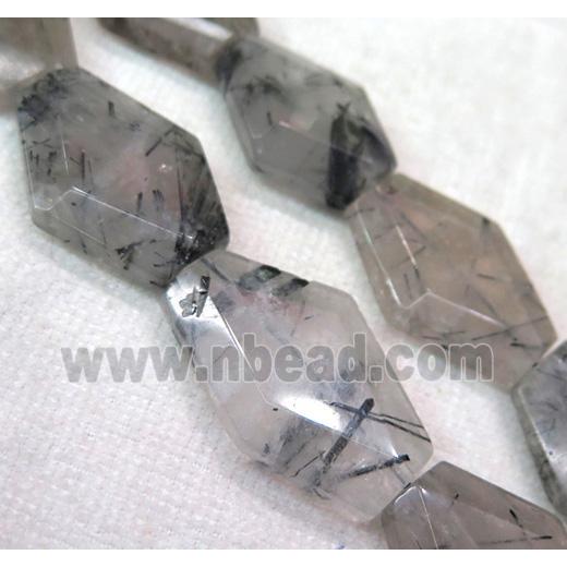 black Rutilated Quartz beads, faceted freeform