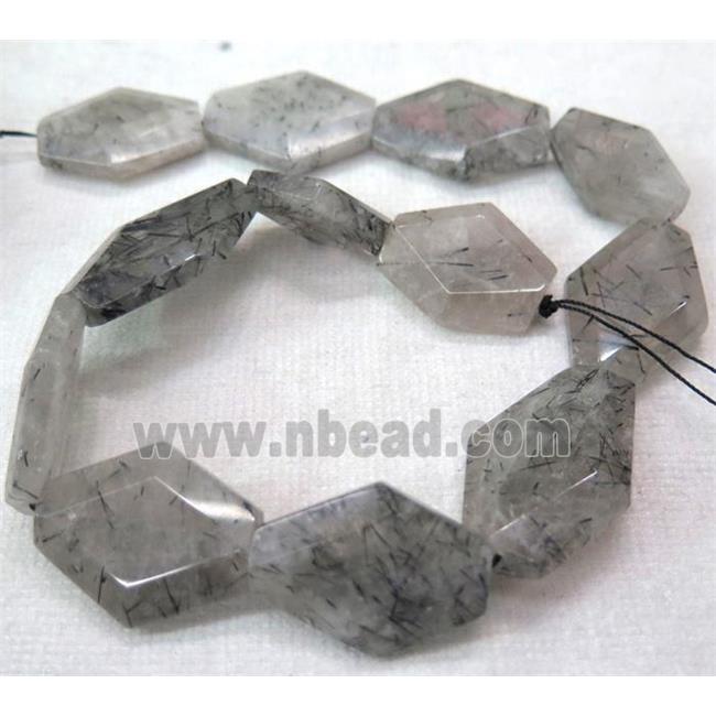 black Rutilated Quartz beads, faceted freeform