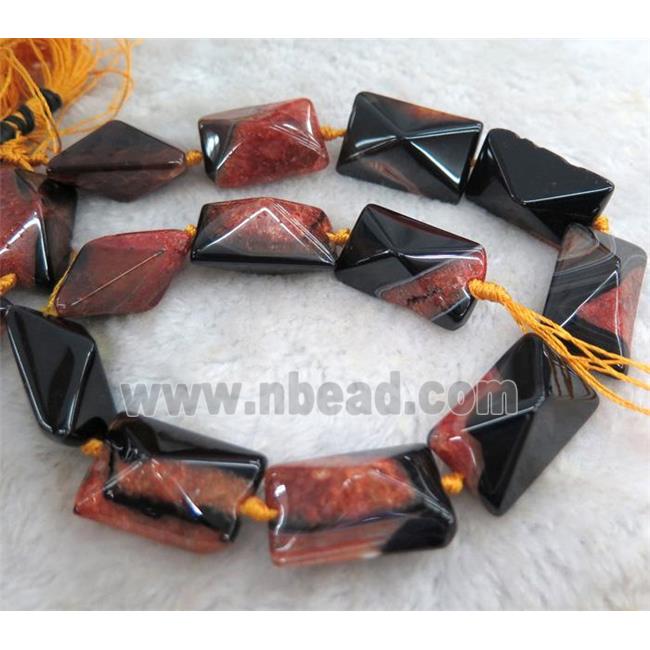 agate rectangle beads with orange druzy, point